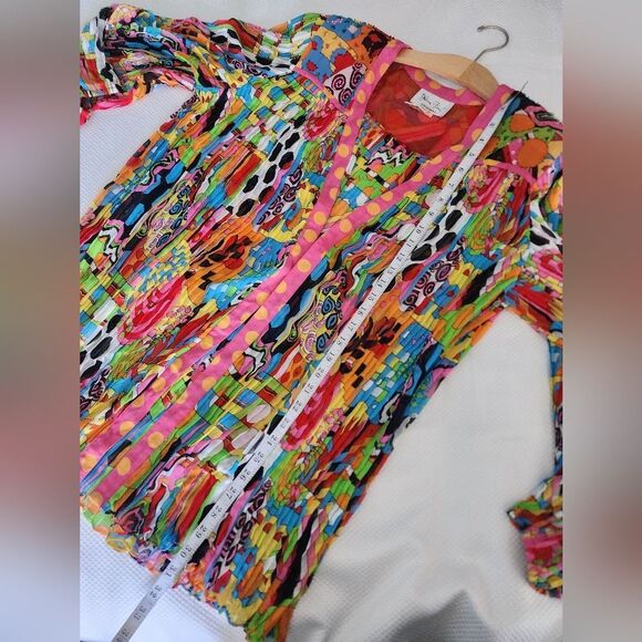 Diane Freis Colorful Women's Tunic Kimono Pleated Open Fron Cardigan - Picture 9 of 11